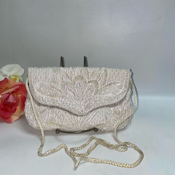 Handbags - Elegant White Beaded Clutch